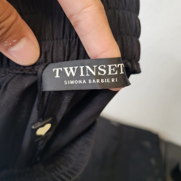 Twinset Women Black High Waist Cropped Pull On Jogger Pants Size 4 - Picture 12 of 14